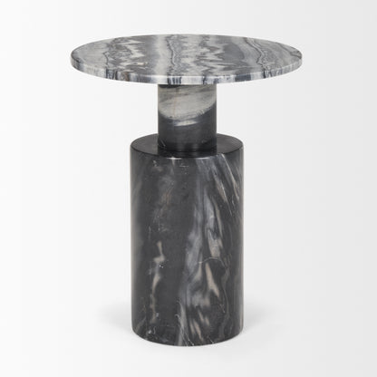 Taite Solid Dark Gray Marble Pedestal Accent Table