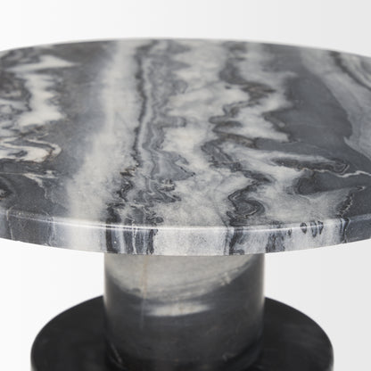 Taite Solid Dark Gray Marble Pedestal Accent Table