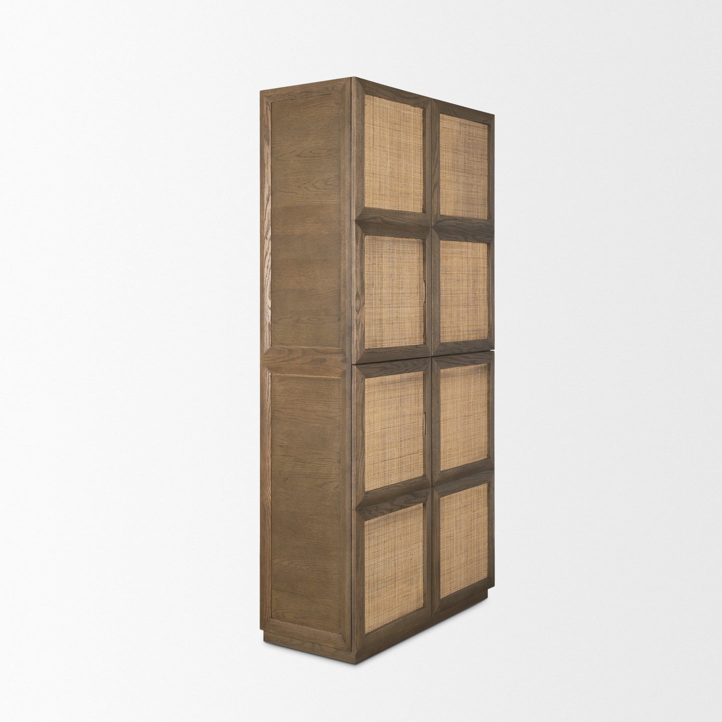 Sina Brown Oak Wood w/ Natural Rattan 2 Door Curio Cabinet