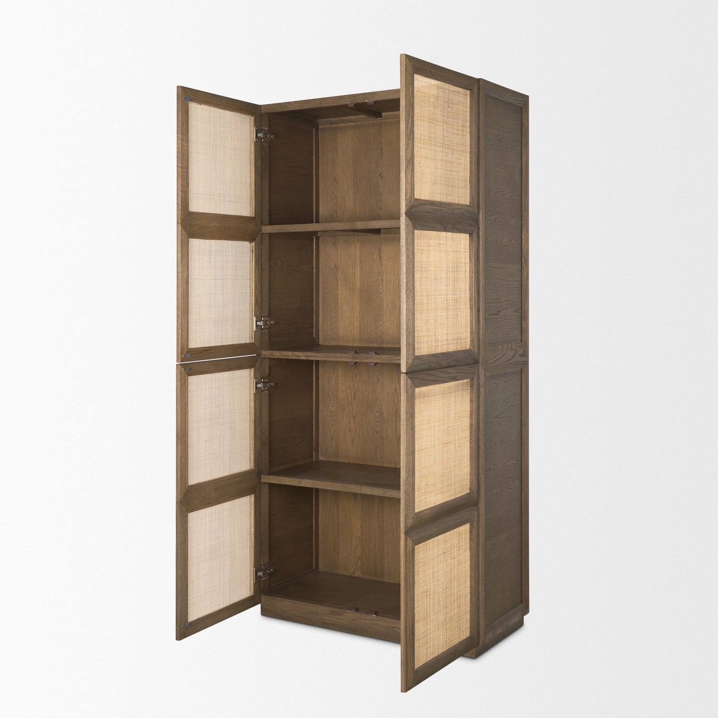 Sina Brown Oak Wood w/ Natural Rattan 2 Door Curio Cabinet
