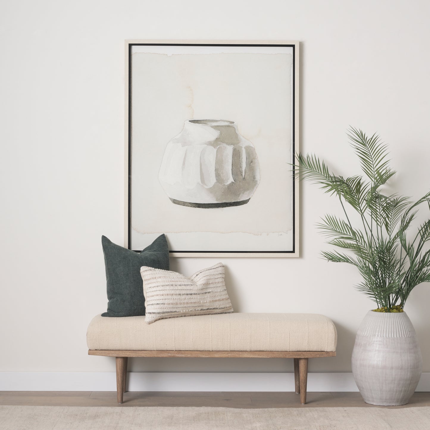 Shae Brown Wood w/ Oatmeal Fabric Bench