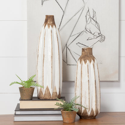 Sisko I Short Rustic Brown White Ceramic Vase