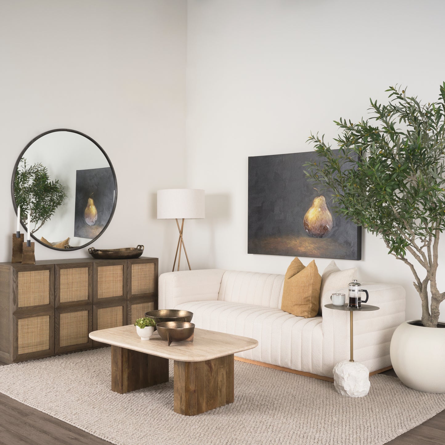 Symona Travertine and Mango Wood Rectangle Coffee Table