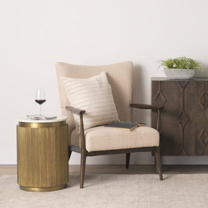 Satima White Marble w/ Gold Metal Round Fluted Accent Table