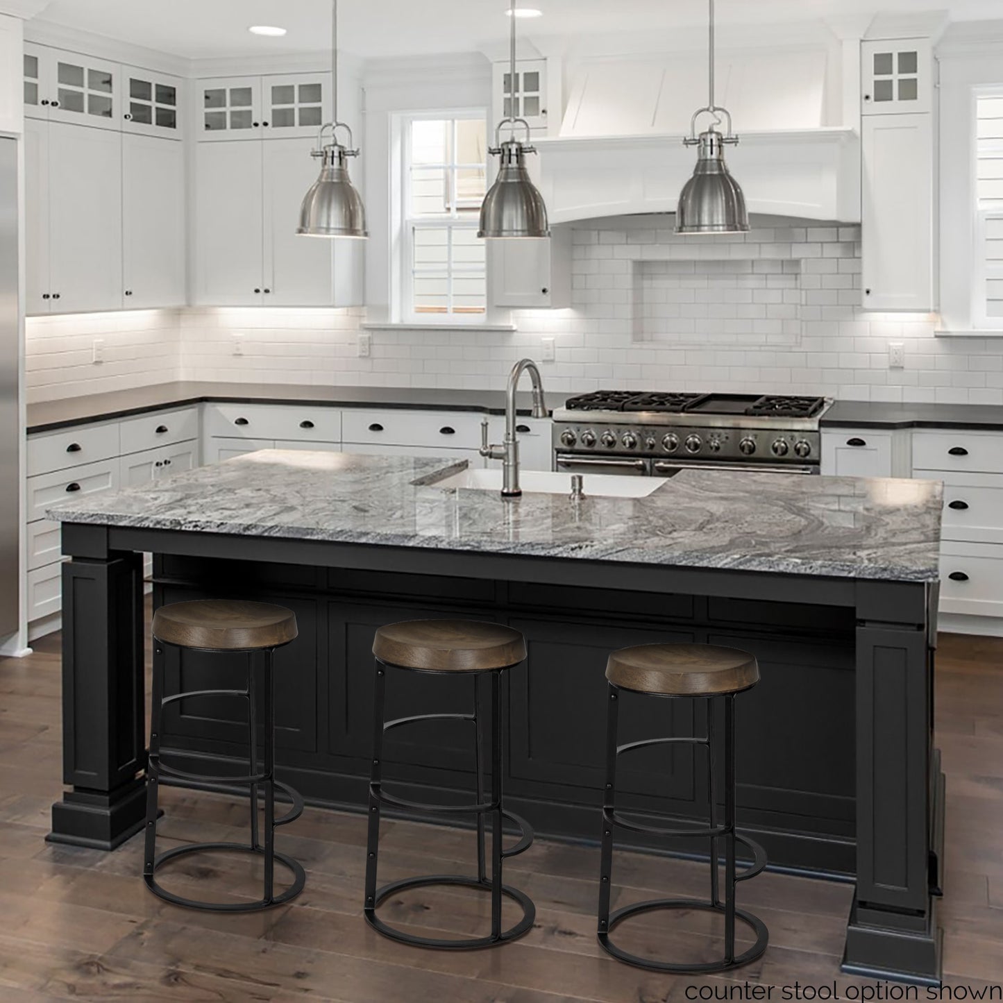 Neo 26.3" Seat Height Brown Wood Seat Black Metal Frame Stool