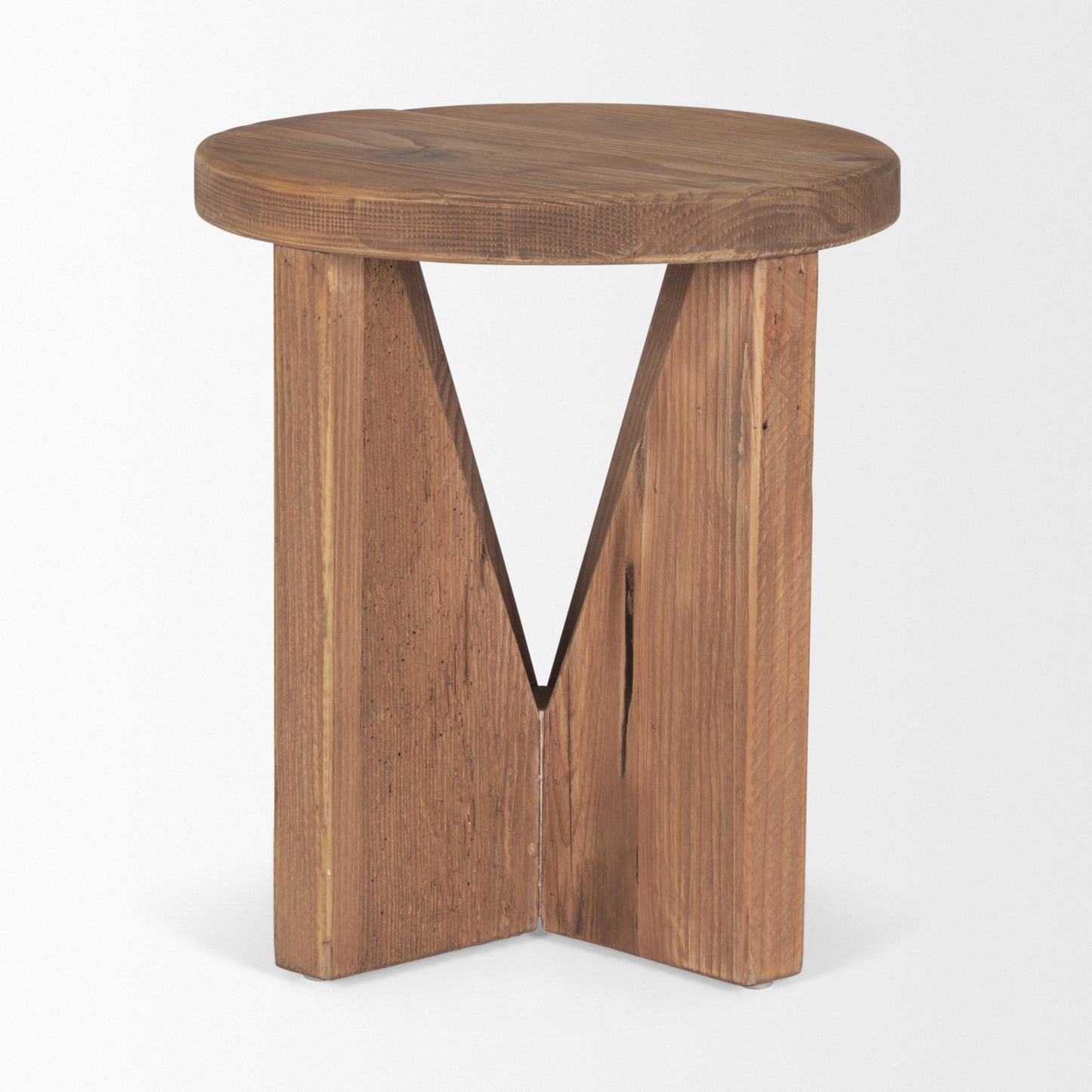 Tahlia Round Natural Brown Wood w/ Angled Legs Stool