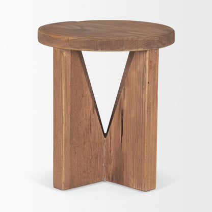 Tahlia Round Natural Brown Wood w/ Angled Legs Stool