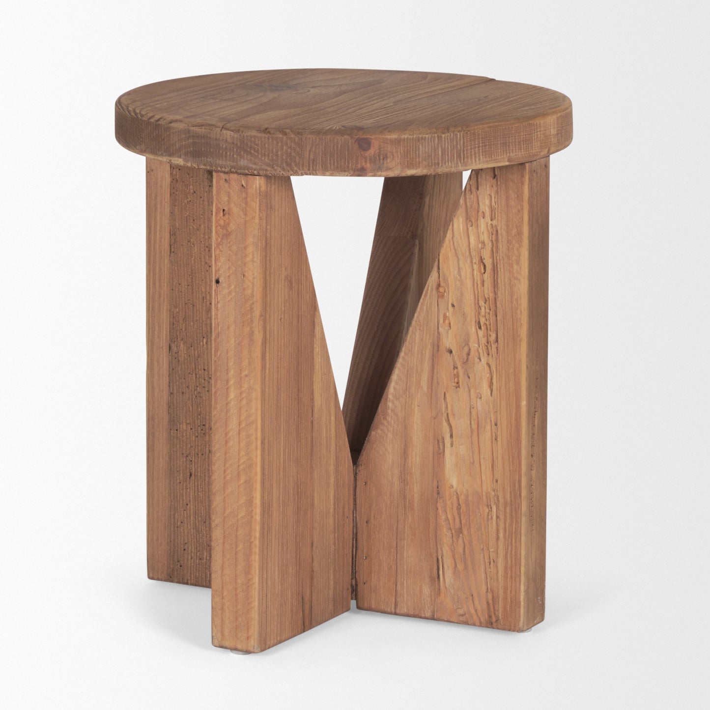 Tahlia Round Natural Brown Wood w/ Angled Legs Stool