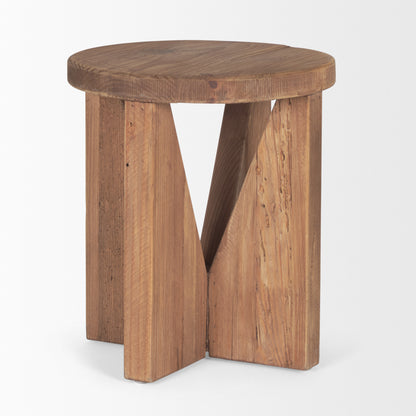 Tahlia Round Natural Brown Wood w/ Angled Legs Stool