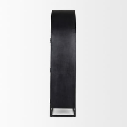 Sloan 80.5H Dark Brown Wood W/Black Metal Arched Curio Cabinet