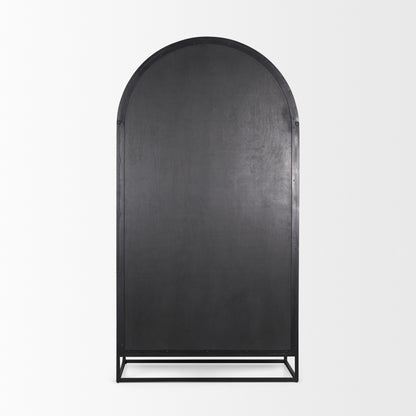 Sloan 80.5H Dark Brown Wood W/Black Metal Arched Curio Cabinet