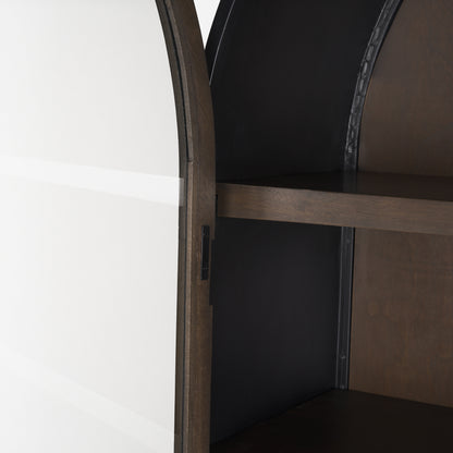Sloan 80.5H Dark Brown Wood W/Black Metal Arched Curio Cabinet