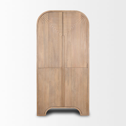 Sorina Reverse Fluted Light Brown Wood Curio Cabinet