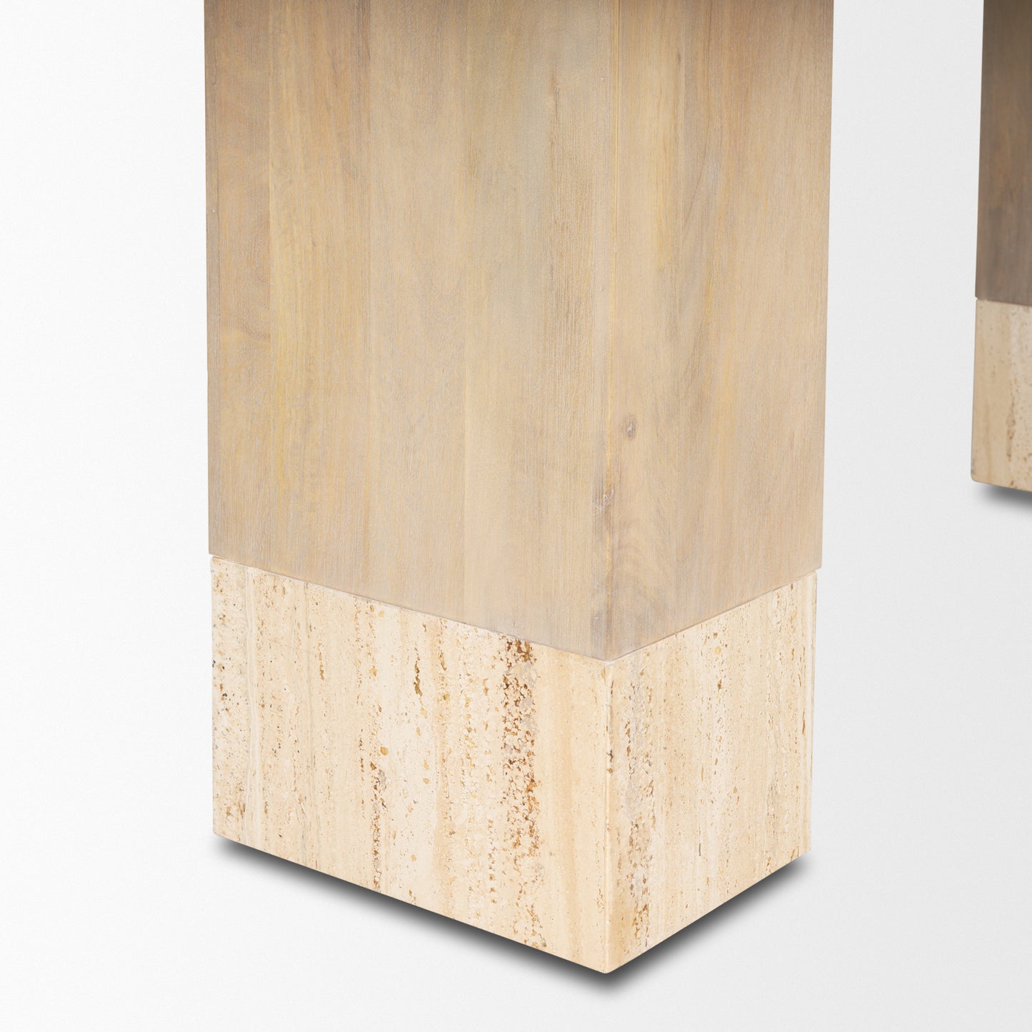 Shivon 84" Rectangular Light Brown Mango Wood W/ Travertine Dining Table