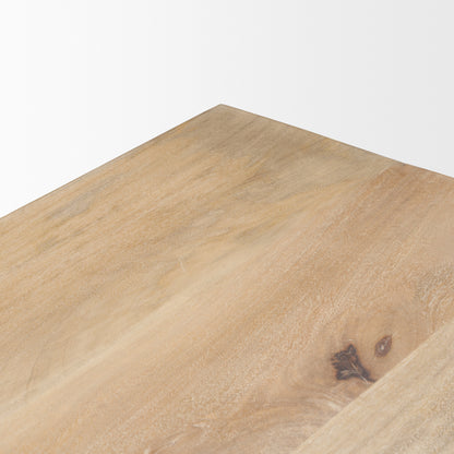 Shivon 94" Light Brown Mango Wood W/ Travertine Dining Table