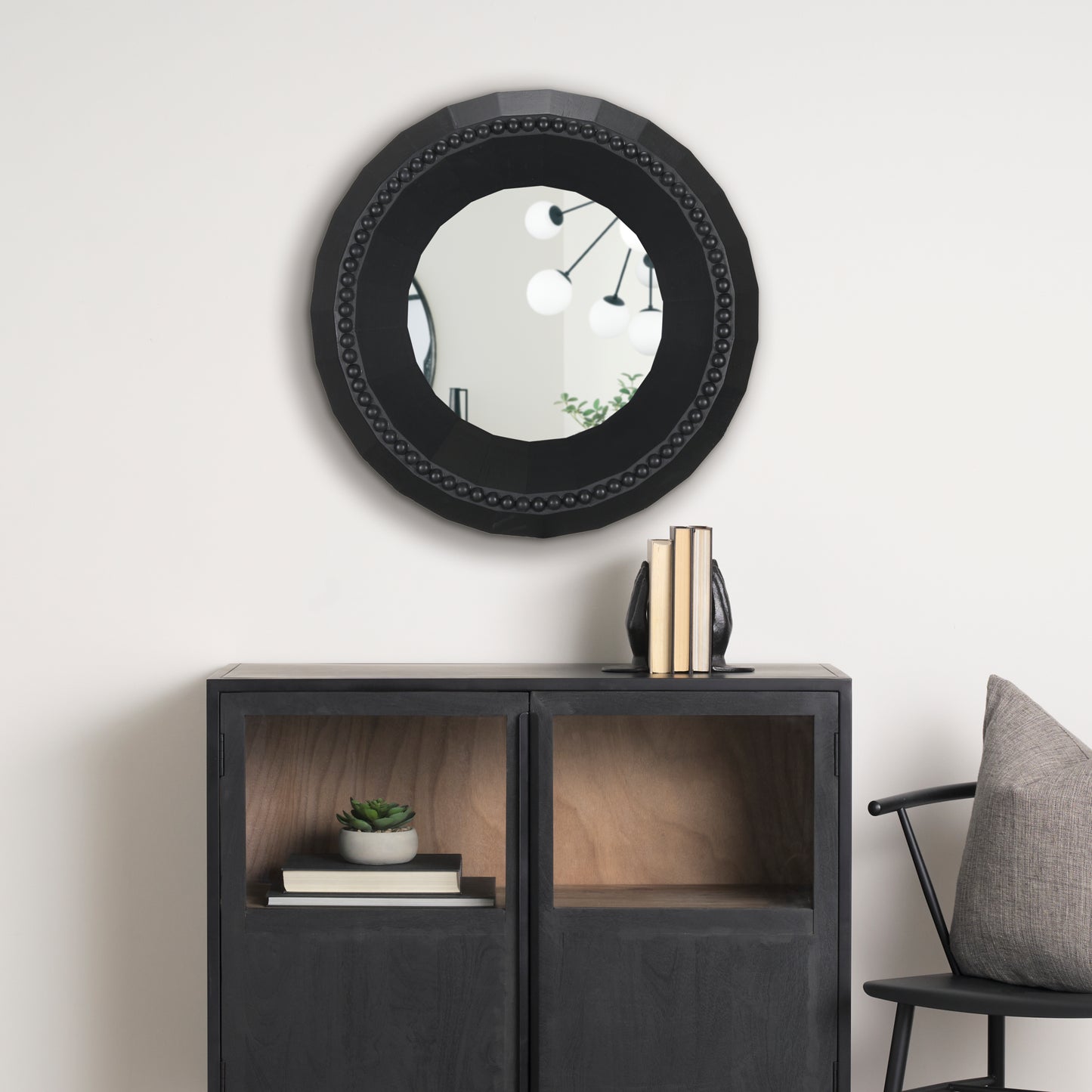 Ranela Black Beaded Wooden Wall Mirror