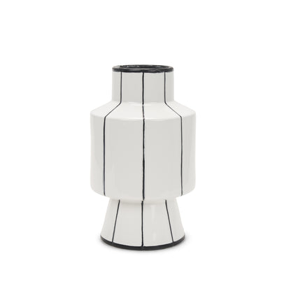 Dinah Small White w/ Black Stripes Ceramic Vase