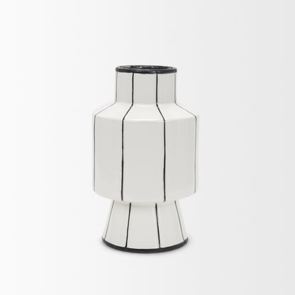 Dinah Small White w/ Black Stripes Ceramic Vase