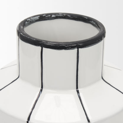 Dinah Small White w/ Black Stripes Ceramic Vase