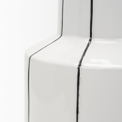 Dinah Small White w/ Black Stripes Ceramic Vase