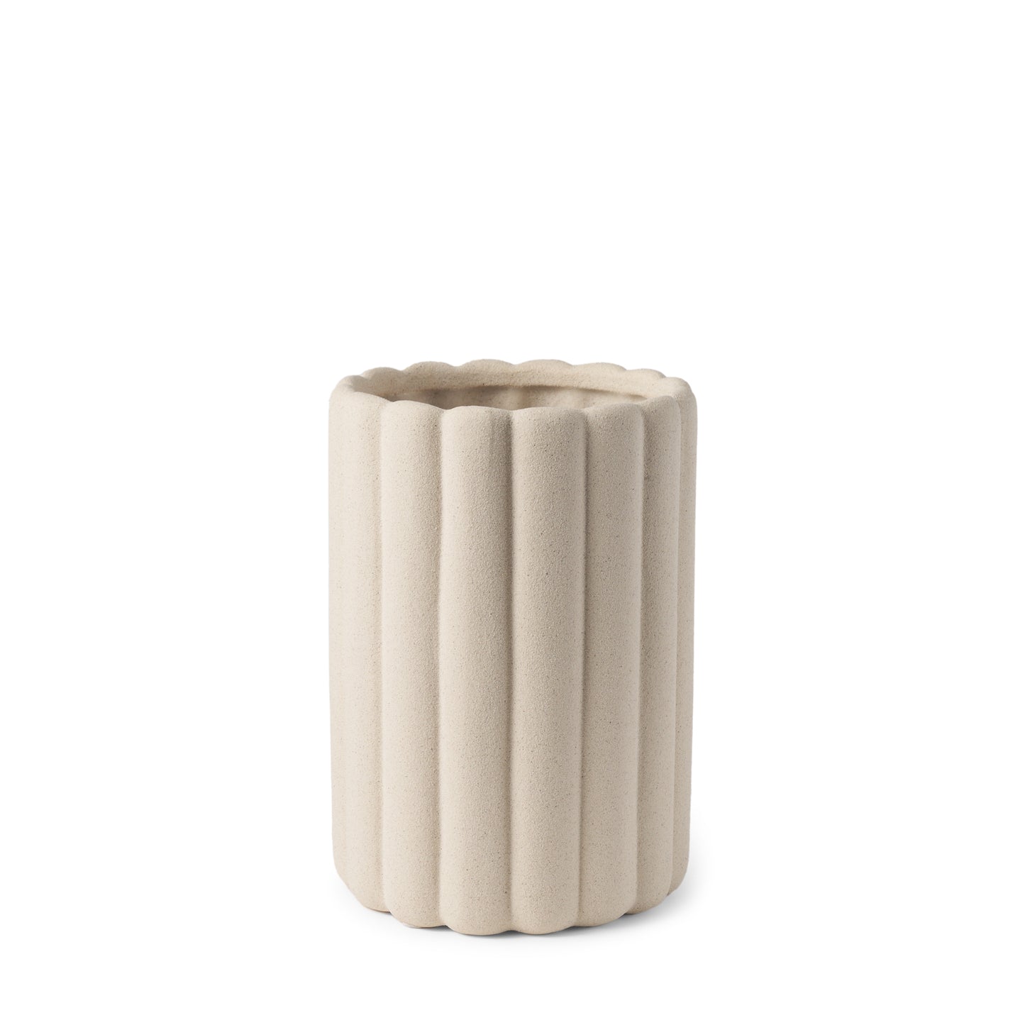 Mira Tall Textured Blush Beige Fluted Ceramic Vase