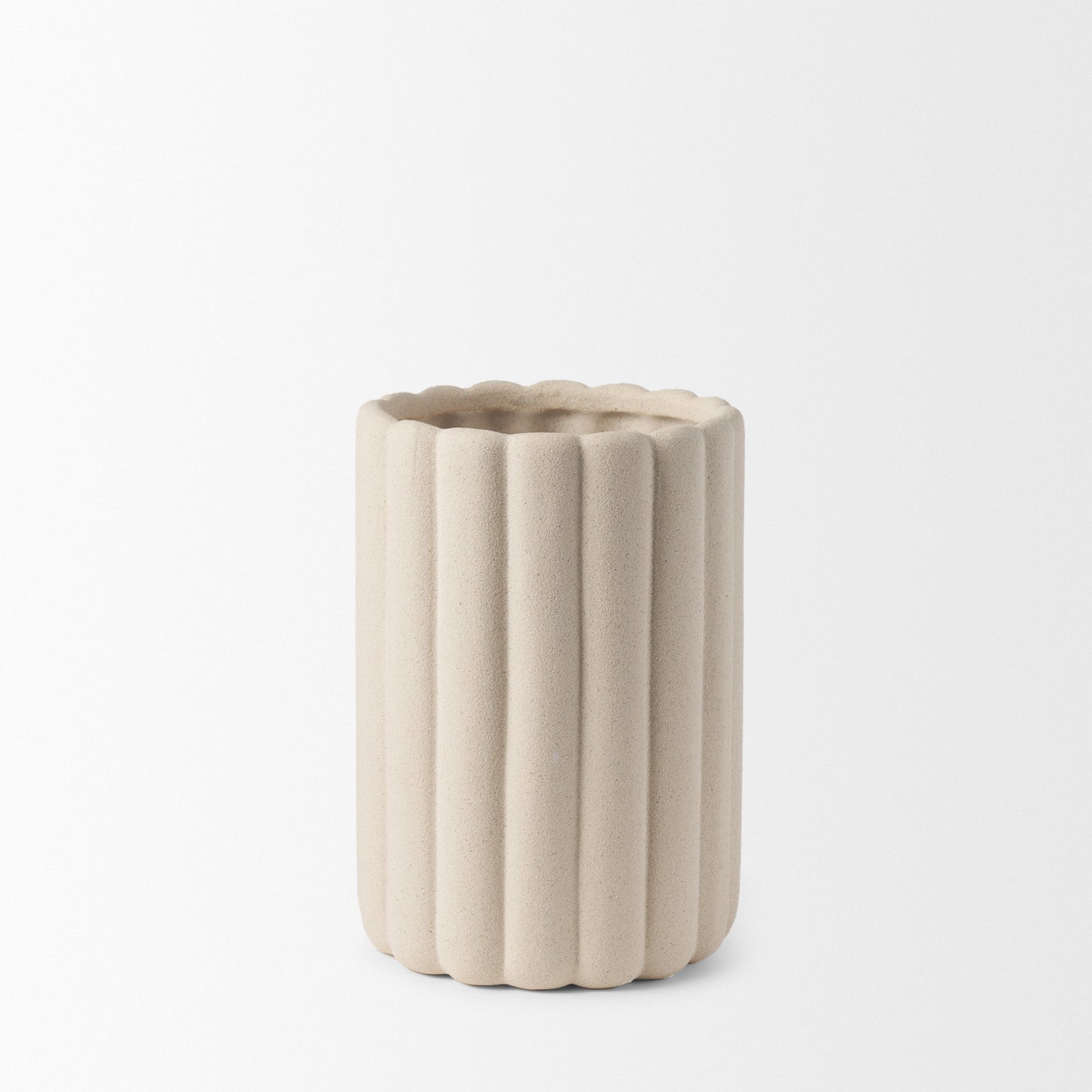 Mira Tall Textured Blush Beige Fluted Ceramic Vase
