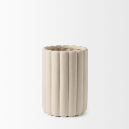 Mira Tall Textured Blush Beige Fluted Ceramic Vase