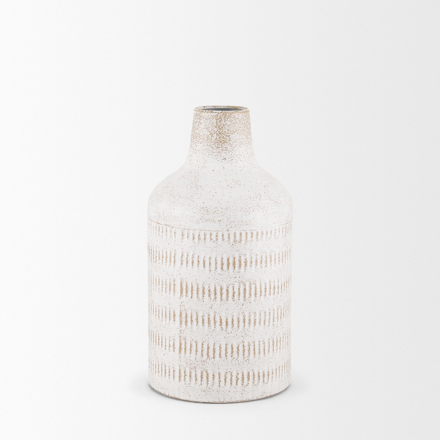 Tisha Small White W/ Terracotta Distressing Metal Vase