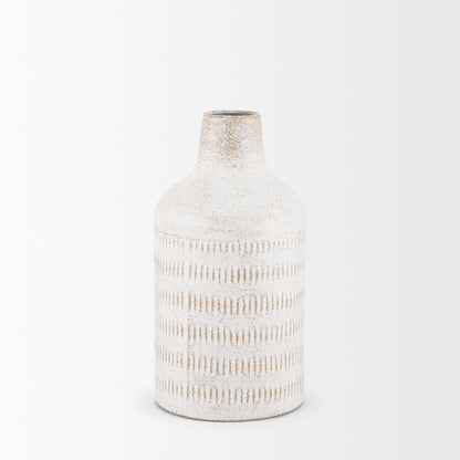 Tisha Small White W/ Terracotta Distressing Metal Vase