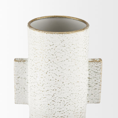 Torres Tall Textured Off White w/ Gold Metal Vase