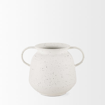 Treva Small White w/ Black Speckles Metal Vase
