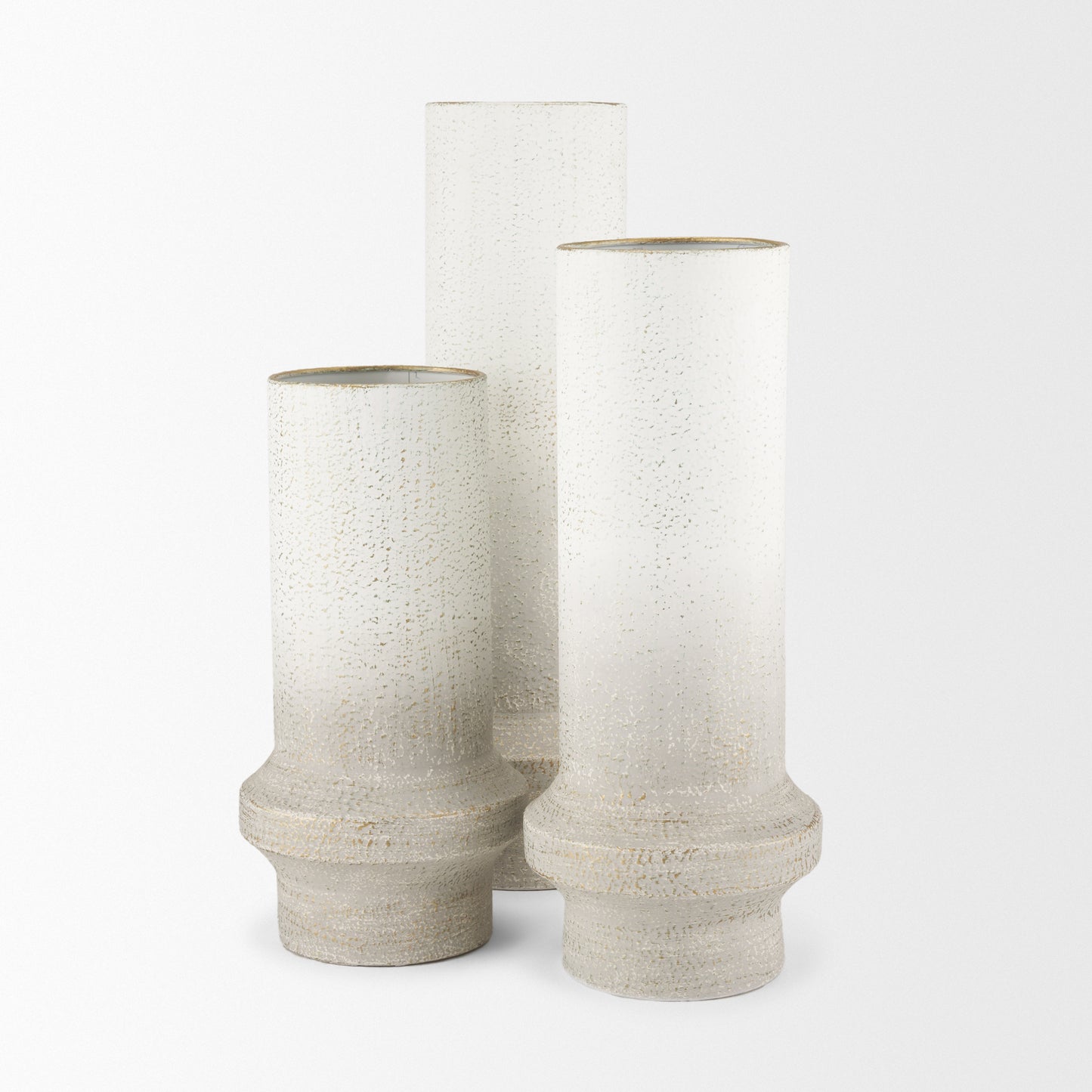 Tovah Small Textured White w/ Gold Metal Vase