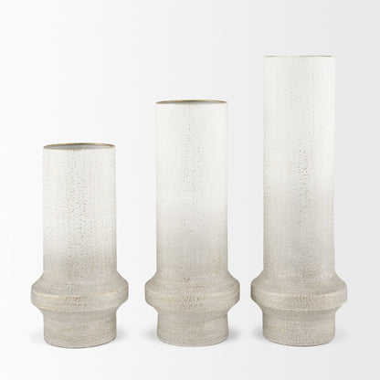 Tovah Small Textured White w/ Gold Metal Vase