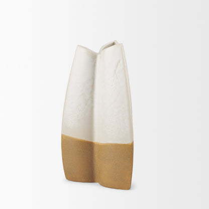 Vania Small Off White w/ Tan Textured Ceramic Vase