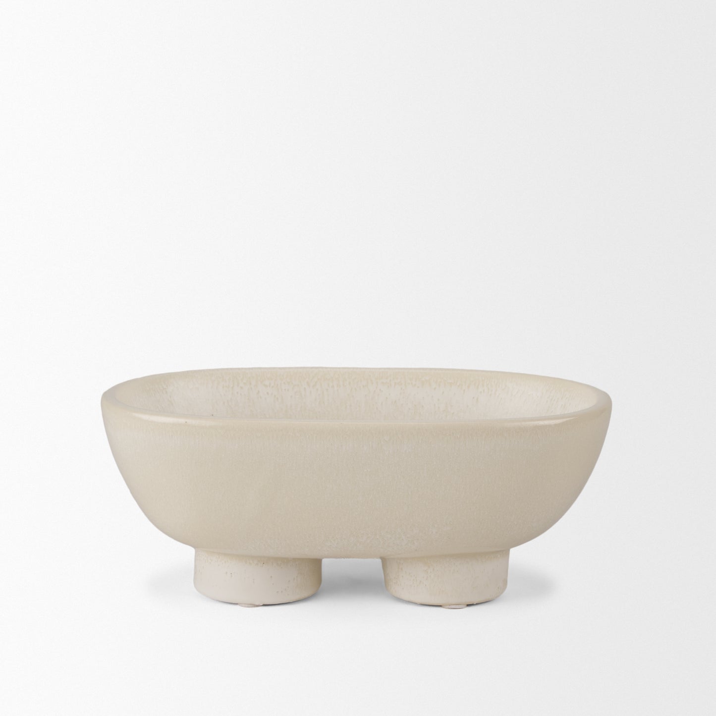Tyren Cream Glazed Decorative Oblong Ceramic Bowl