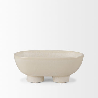 Tyren Cream Glazed Decorative Oblong Ceramic Bowl
