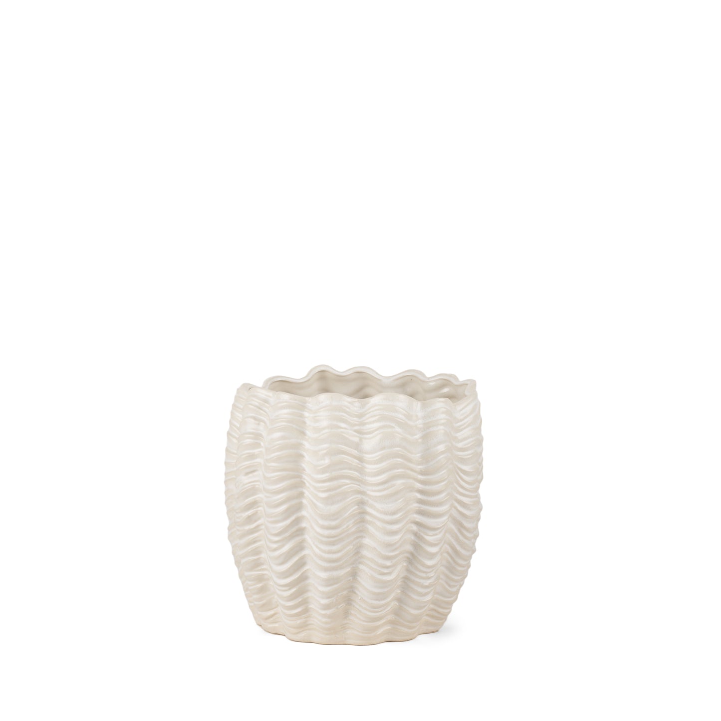 Velia Short Seashell Sculptural Cream Glazed Ceramic Vase