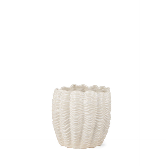 Velia Short Seashell Sculptural Cream Glazed Ceramic Vase
