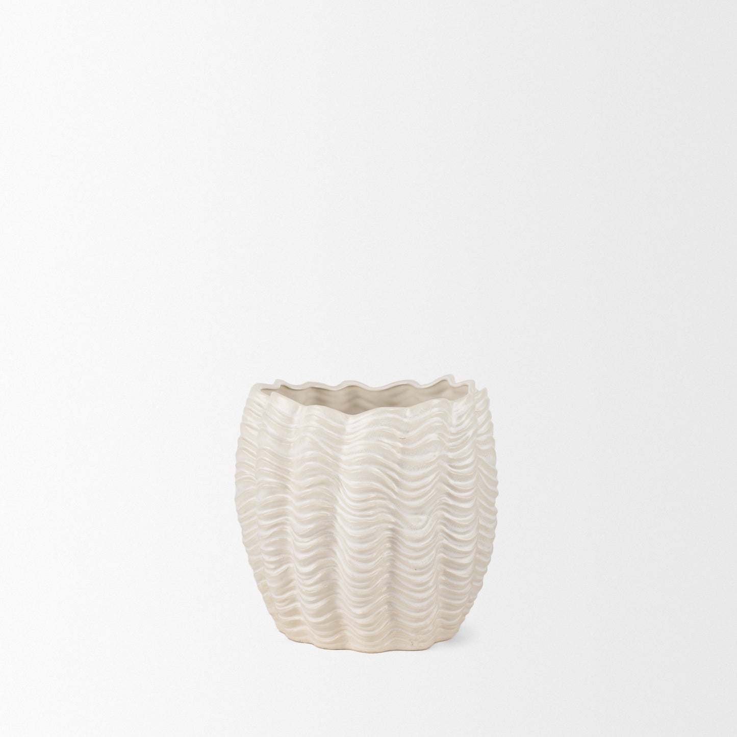 Velia Short Seashell Sculptural Cream Glazed Ceramic Vase