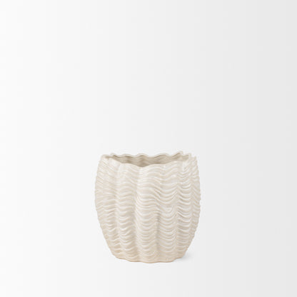 Velia Short Seashell Sculptural Cream Glazed Ceramic Vase