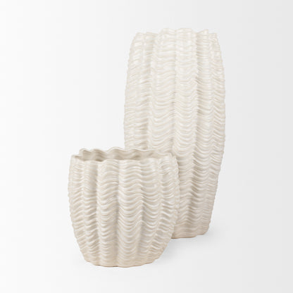 Velia Short Seashell Sculptural Cream Glazed Ceramic Vase