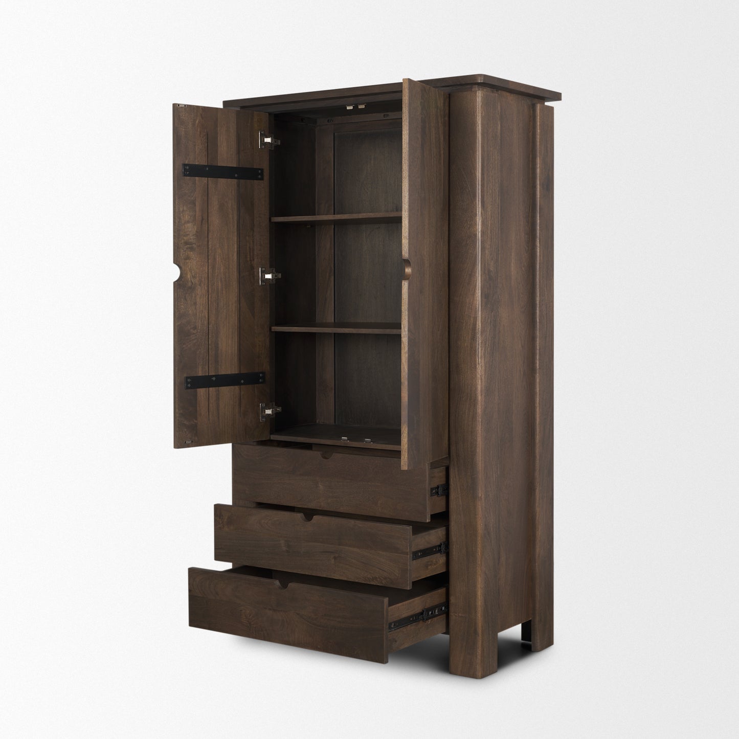Wallen Solid Dark Brown Wood Curio Cabinet