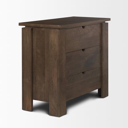 Wallen Solid Dark Brown Wood 3 Drawer Accent Cabinet