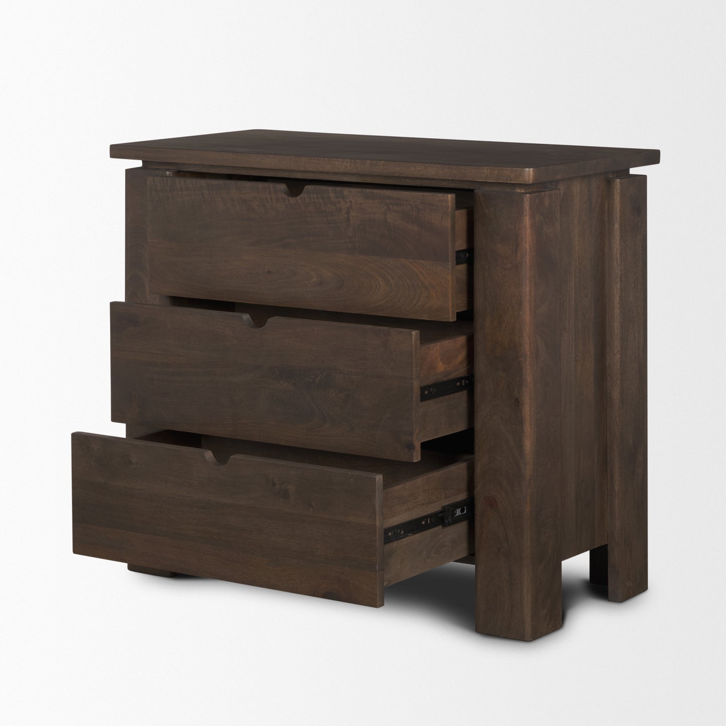 Wallen Solid Dark Brown Wood 3 Drawer Accent Cabinet