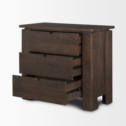 Wallen Solid Dark Brown Wood 3 Drawer Accent Cabinet