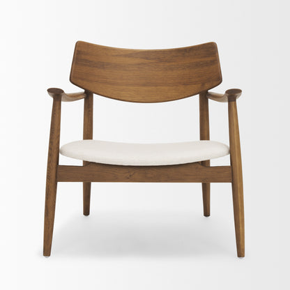 Haggen Medium Brown Oak Wood w/ Cream Fabric Accent Chair