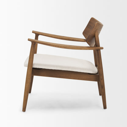 Haggen Medium Brown Oak Wood w/ Cream Fabric Accent Chair