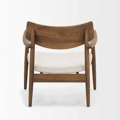 Haggen Medium Brown Oak Wood w/ Cream Fabric Accent Chair