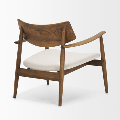 Haggen Medium Brown Oak Wood w/ Cream Fabric Accent Chair