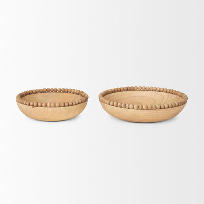 Wendell Light Brown Wood w/ Wood Bead Round Bowls